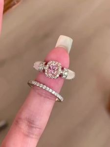 Middle aged pink cube sugar mother of pearl ring for women S925 pure silver light luxury versatile high-end ins style exquisite index finger ring中古粉色方糖贝母戒指女S925纯银轻奢百搭高级感ins风精致食指戒