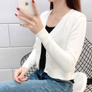 Women's Simple Long Sleeve Cardigan Crop Top