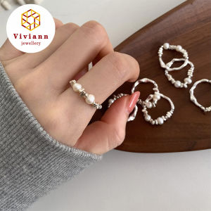 Viviann Original Design Silver Pearl Ring 925 Sterling Silver Pearl Rings For Women Counple Wedding Engagement Silver Womens Vintage Ring JewelryGeometric Ring For Women Exquisite Temperament Wedding Accessories