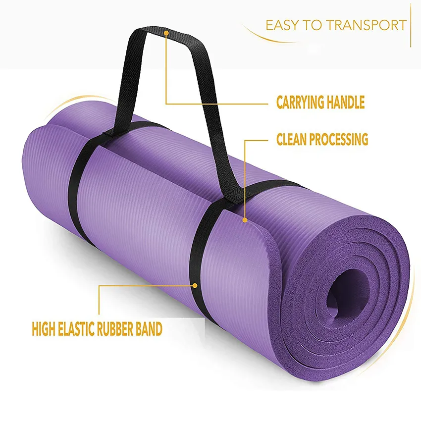 Novco Yoga Mat 10mm NBR Non-Slip Yoga Mat with Carrying Strap for