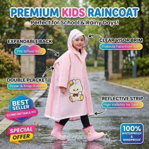 Kids Waterproof Raincoat with Backpack Space Hooded EVA Rain Poncho for School Boys Girls Lightweight Reusable Rainwear for Travel and Outdoor Use