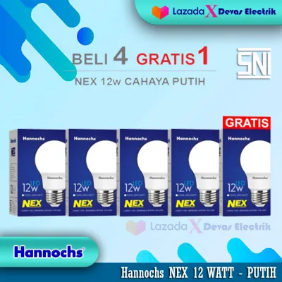 Hannochs Lampu LED NEX 12 Watt Paket 5 Pcs ( BELI 4 GRATIS 1 ) Cahaya Putih