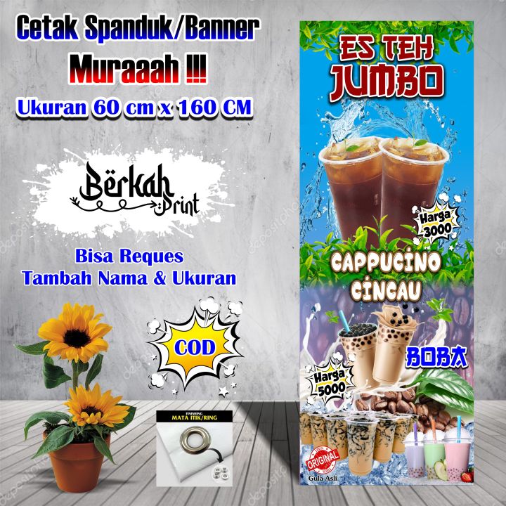 Spanduk Banner Es Teh Jumbo & Boba Ukuran 60 Cm X 160 Cm 