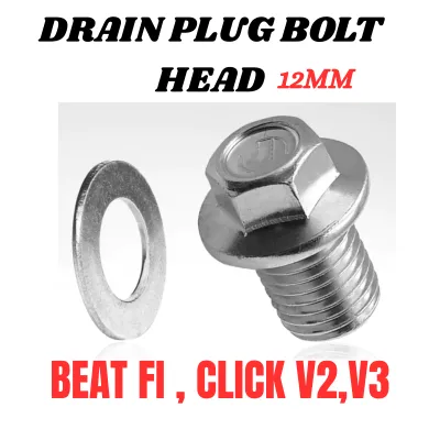 ENGINE OIL DRAIN PLUG BOLT HEAD 12MM FOR HONDA CLICK 125 150 V2V3 / BEAT FI GENUINE QUALITY SOLD AS PER PIECE (1pc)