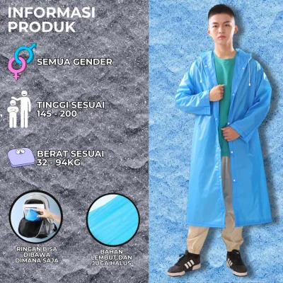 Jas Hujan Korea Plastik EVA Poncho Transparan Bahan Tebal