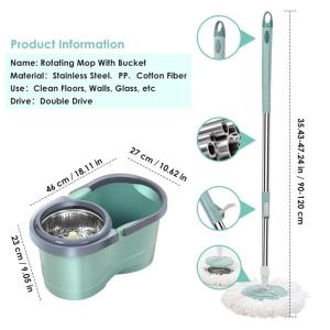 CLEAN STORE 360° Magic Spin Mop With Spinner and Bucket Steel Rotary Mop Self-cleaning Stainless Household Cleaning