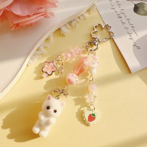 HBESTY 1PCS Charm Cat Fuzzy Kitty Cat Pendant Y2K Fairy Matching Keychain Handmade Bag Decoration Accessories Hanging Chain Gift