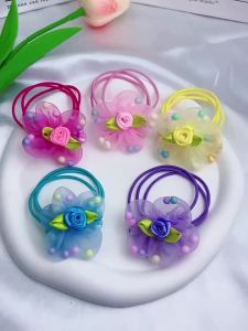 Childrens Colorful Mesh Flower Hair Ties New High Elasticity Hair Bands for Girls Not Easy to Break