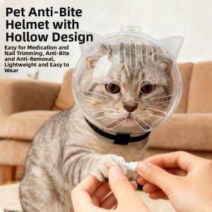 SAVIA Grooming Helmet Transparent Cat Collar Anti-Licking Headgear Nail Clipper Shield Cat Recovery Head Cover Plastic Cat Bubble Pet Care Accessory Cat Elizabeth Collar Cat Bathing