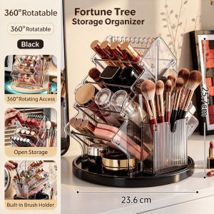 Fortune Tree Cosmetic Storage Organizer 360° Rotating Clear for Vanity Desk Makeup Brush Lipstick