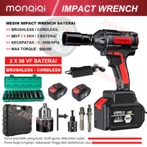 【komplit/Garansi 1 tahun】QIANJIN 13MM CORDLESS IMPACT WRENCH BRUSHLESS 560N.M impact baterai 98VF MESIN BOR UNTUK BAUT MOBIL impact QIANJIN 98v original 2 baterai impek baterai QIANJIN