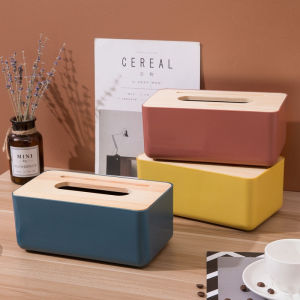 กล่องทิชชู่ ฝาไม้ กล่องใส่ทิชชู่ ที่ใส่ทิชชู่ ที่ใส่กระดาษทิชชู่ กล่องใส่ของ Wood Tissue Box มัลติฟังก์ชั่นมีที่ใส่โทรศัพท์