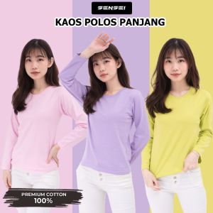 BEE - Kaos Polos Soft Cotton Combed / T-shirt Wanita Sensei Baju Lengan Panjang