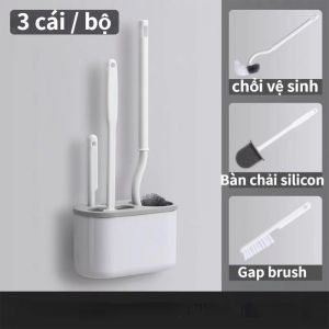 Bộ Cọ Vệ Sinh Toilet 3in1 Treo Tường | Cọ Toilet Silicon Đa Năng Xoay 360° Chà Bồn Cầu Khe Rãnh Nhà Tắm