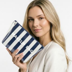 WENQI Waterproof Striped Makeup Bag Large Capacity Lightweight Toiletry Storage Bag Durable Hand-Held Polka Dot Makeup Case Women