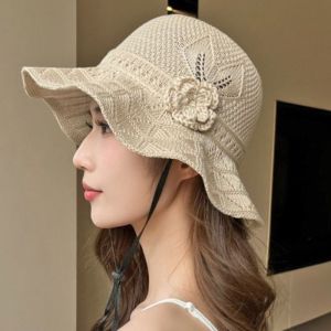 LUXELU Rỗng Mũ cói hoa Thoáng khí Chống nắng Nắp bồn rửa Thời trang Mũ lưỡi trai che nắng dành cho ngư dân Dành cho du lịch ngoài trời và bãi biển