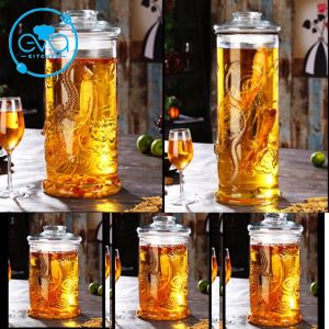Bình Ngâm Rượu Thủy Tinh Cao Cấp 6 Lít Có Vòi Chiết - Họa Tiết Rồng Nổi Tinh Xảo - Bình Đựng Sâm TR6L Nắp Kín Sang Trọng