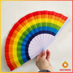 พัดจีน พัดสีรุ้ง พลาสติก ของเล่นสำหรับเด็ก Rainbow Folding Fan