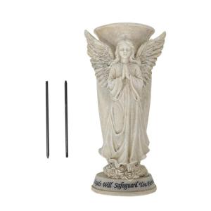Resins Grave Vases With Praying Angel Sculpture Garden Outdoor Ornament Cemetery Memorial Weather Resistant Decoration