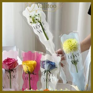 [Valitoo] 10ชิ้นถุงห่อดอกไม้แขนกุหลาบเดี่ยวถุงบรรจุภัณฑ์ช่อดอกไม้กระดาษแก้วใสห่อดอกไม้สำหรับวันวาเลนไทน์
