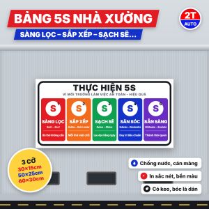 Bảng Decal 5S Sàng Lọc Sắp Xếp Sạch Sẽ Săn Sóc Sẵn Sàng Tem Dán Tường Nhà Xưởng Văn Phòng Khổ Lớn Chống Nước