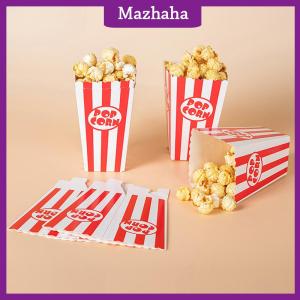 Mazhaha 12Pcs Striped Popcorn Paper Boxes Buckets Red White Stripes Bags Snack Containers For Baby Shower Birthdays Party Supplies