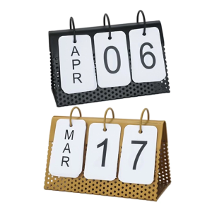 Flipping Permanent Calendar with Day Month Displays Tabletop Monthly Calendar with Iron Stand for Shelves Desk Ornament