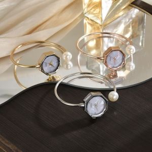 PAZNUL Retro Bracelet Wristwatch Exquisite Design Pearl Rhinestone Quartz Watches Elegant Luxury Diamond Bracelet Watch Ladies Accessories