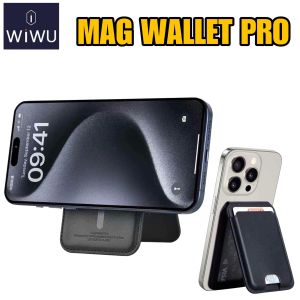 WIWU Mag Wallet Pro MW003 - Ví Da Cao Cấp Đựng Thẻ Nam Châm Hút Từ Tính Giá Đỡ Điện Thoại Gập Gọn Gắn Lưng Cho Iphone