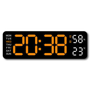 【SKIT SG】Smart LED Digital Wall Clock / Desk Clok Large Display Alarm Clock Temperature Humidity Monitor 12 24H Auto Brightness Dimmer Smart Electronic Wall Clock Timer Weekly Calendar for Living Room Bedroom Office Home Wall Mounted Desk Clock