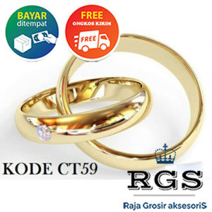 RGS Cincin Couple Pria Wanita Gold Emas Slim Mata Titanium Stainless Steel