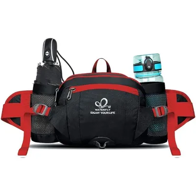 WATERFLY Hiking Waist Bag with Bottle Holder Sports Running Bum Bag for Camping Cycling Travel Climbing Dog Walking (No Water Bottle)