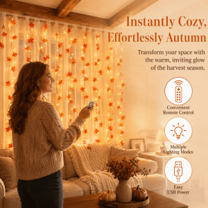 BENGPEN LED String Lights Warm White Remote Control Maple Leaf Lights Festive Atmosphere Lightweight Durable Material Hanging Ornament Indoor
