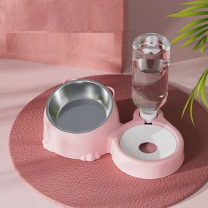 Cat Food Dispenser Automatic 2 in 1 Food Water Bowl Stainless Steel Large Capacity Dogs Bekas Makanan Kucing