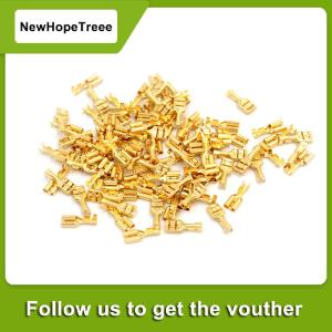 NewHopeTreee ขั้วต่อสายขั้วขั้วต่อสายไฟสำหรับรถยนต์ลำโพงทองเหลืองสีทองขนาด4.8มม. จำนวน100ชิ้น