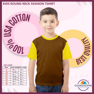 Coinshoppe Kids Cotton Shirt Round Neck Fashion (Brown and Yellow Combination)