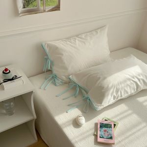 Vỏ Gối Phong Cách Ins Kiểu quai cotton nguyên chất mới nơ màu Trơn Dễ Thương tất cả các vỏ gối bông Kích thước: 48x74cm