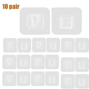 1-10pairs Transparent Buckles Adhesive Hooks - Double-sided Adhesive Wall Hooks - Punch-free Multi-functional Holder - Wall Mounted Router Rack Support Paste Hook