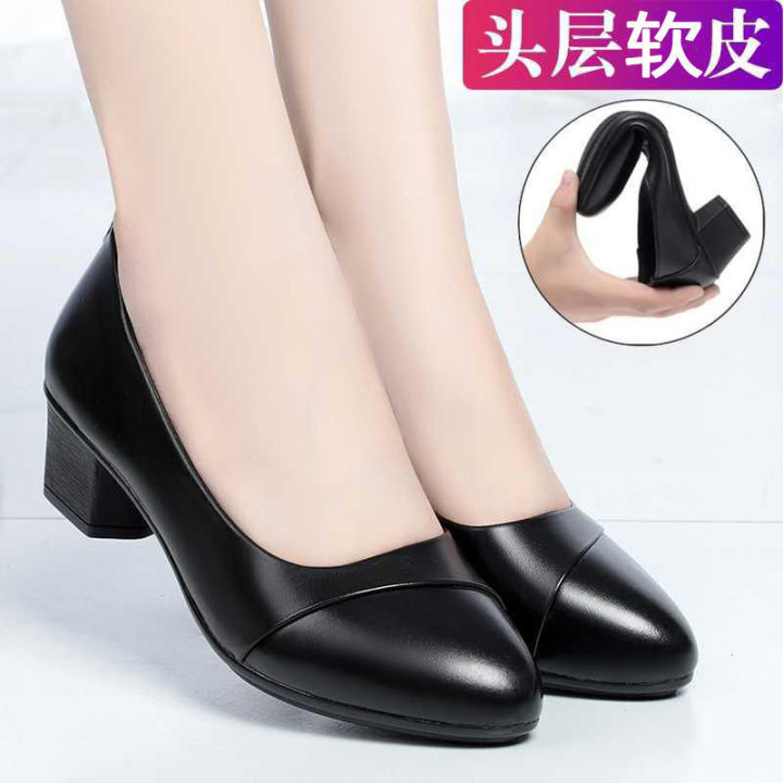 Office Lady Dress Shoes Women's Slip-on High Heel Leather Shoes OL Skirt  4cm Middle Heels Women High Heels Pumps