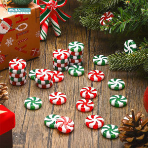100pcs New Year Acrylic Candy DIY Xmas Tree Hanging Red Green Candy Cane Lollipop Peppermint for Holiday Decoration Party Favors