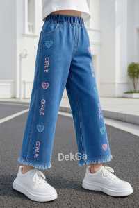 Celana kulot panjang rawis anak perempuan usia 3-12tahun motif bordir bahan denim lembut