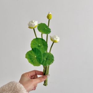 METALIX Pink Artificial Lotus Flowers Lotus Leaves Floral Fake Water Lily Flower  Decorative Artificial Faux Plants Wedding Decoration