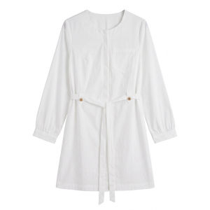 2026 Autumn New Women Shirt Style Midi Dress Belted Waist Slim Fit Elegant Mid Length Dress