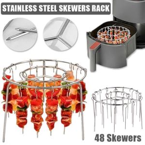 24 Skewers Air Fryer Grill Rack Stainless Steel Vertical Hanging BBQ Stand Food Grade Kitchen Cooking Accessory for Kebab Skewer Roasting Grill Rack