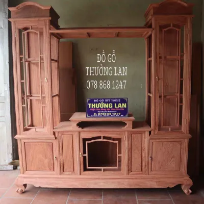 Tủ TiVi 2 Tầng Trơn Buồng Cạnh Kê ĐồKích Thước 210x220x47Chất liệu gỗ hương đá