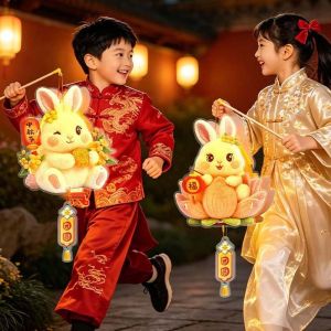 SWEET TIM lantern mid autumn 灯笼中秋节 Glowing Bunny Lantern PVC Paper Handmade Rabbit Flower Lantern Handmade Glowing Lantern Warm Light Mid Autumn Lantern Mid Autumn Festival