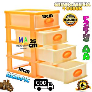 PROMO (BISA COD) Shinpo Mini Kontainer Felicia SIP 363-4 Laci Penyimpanan  / Rak Dapur / Rak Hias Kosmetik Mini / Rak Kosmetik / Makeup Storage / Kotak Penyimpanan Skincare / Tempat Kosmetik / Rak Alat Tulis / Mini kontainer Penyimpanan [4 Susun]