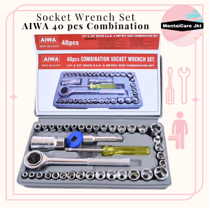 Kunci Sok Shock Soket 40Pcs Set Tool Box dengan 1/4" Rachet Handle Wrench Tool Set / Alat Otomotif / Alat Perbaikan Rumah / Set Perangkap