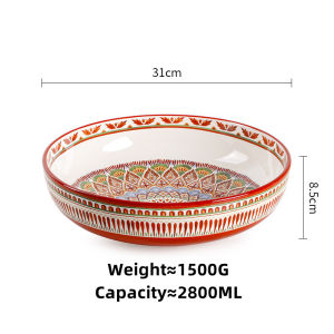 Omk phong cách Ma-rốc Đỏ gốm 2800ml tô phục vụ bát đựng salad hoa quả