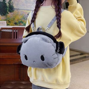 N814L Grey Cat Plush Cat Backpack Cat Head Animal Plushie Animal Plush Bag Handbag Adjustable Headphones Cat Plush Schoolbag Children